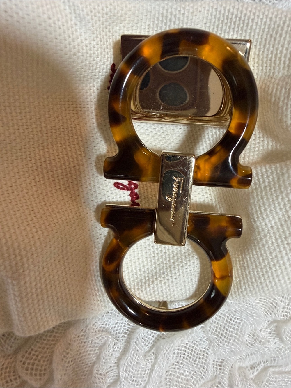 Salvatore Ferragamo Tortoiseshell and Gold Double Gancini women belt buckle REAL - Picture 5 of 5